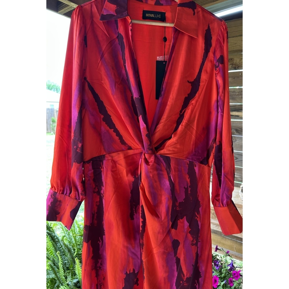 New 2X Fashion Nova Luxe Gabriella Long Sleeve Maxi Dress - Orange/combo
